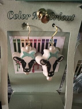 White & Mint Cow Face Earrings by